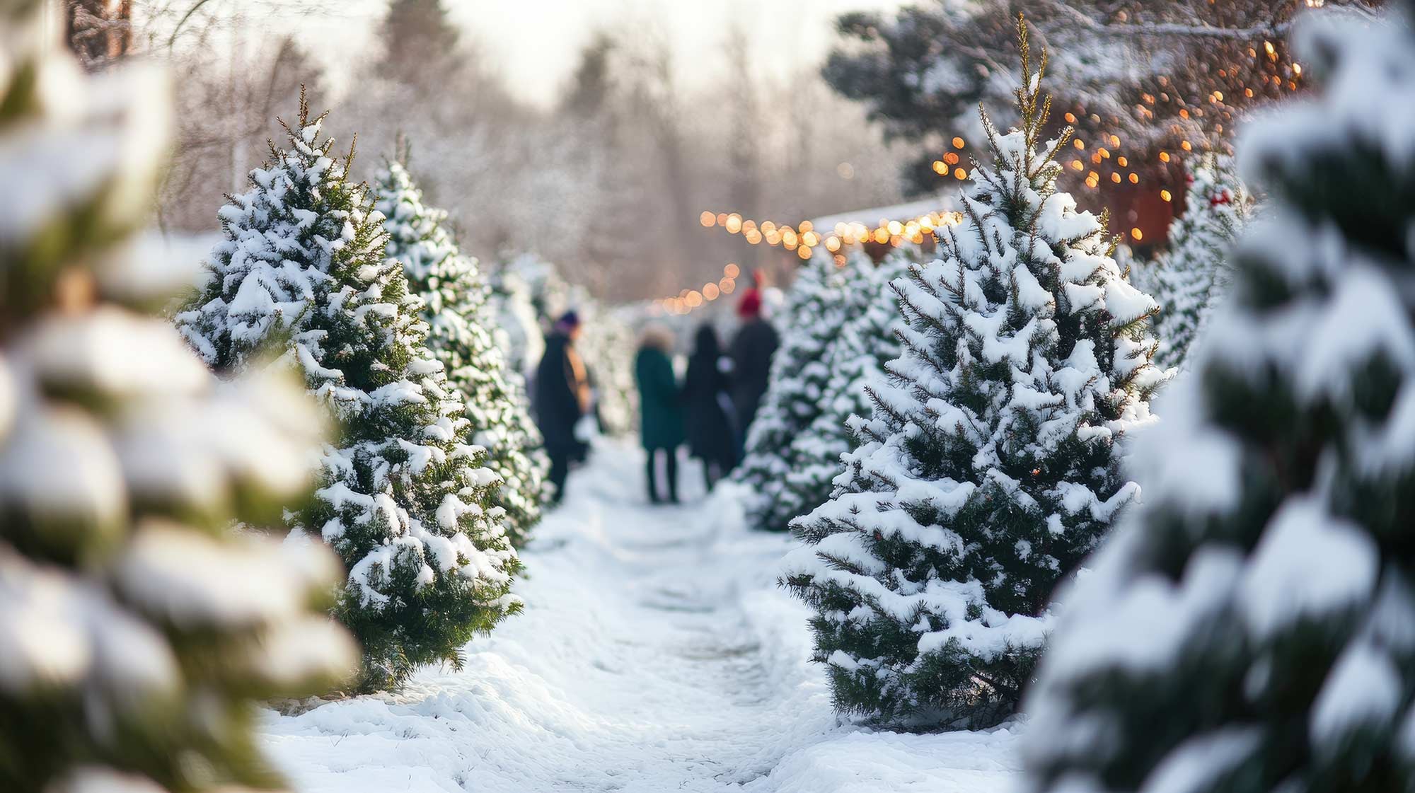 Pine trees lined up in a row